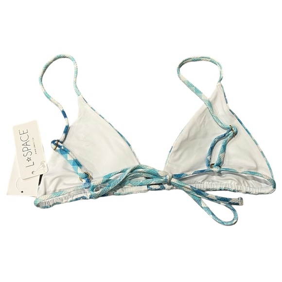L*Space Brittany Gingham Adjustable Strap Bikini Top in Powder Baby Blue (L) - Picture 6 of 10